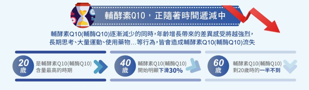 輔酵素Q10，正隨著時間遞減中