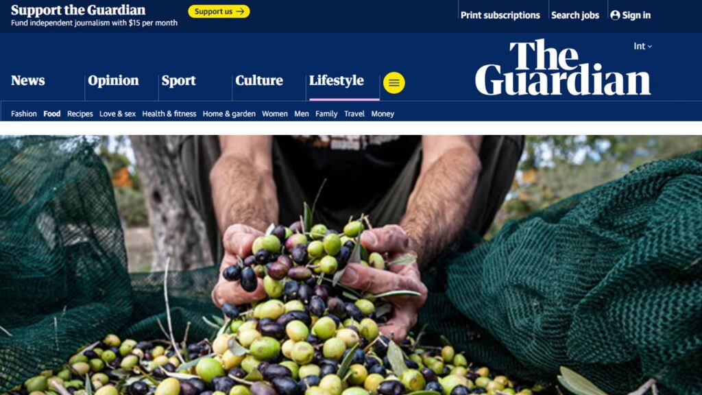 The Guardian: ‘Nonna Caterina was right’: olive oil wastewater heralded as new superfood
