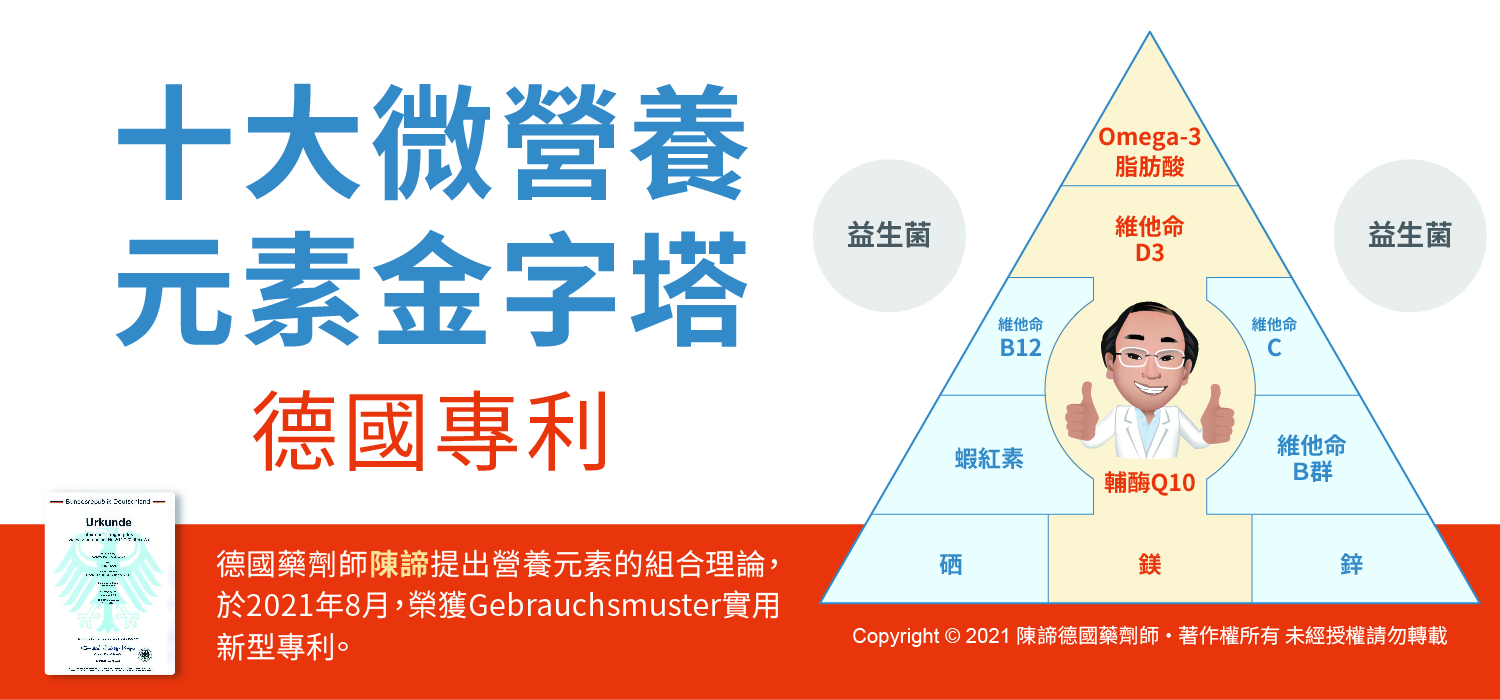 《十大微營養元素金字塔》專利所有權人：德國藥劑師陳諦